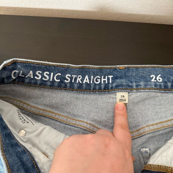 J Crew Classic Straight Jeans Womens Sz 26 Blue Distressed Denim Stretch Retro - Picture 9 of 14